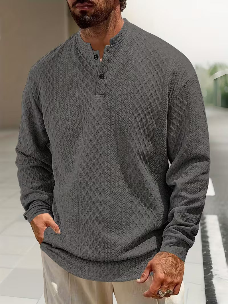 Mathew – Geometrisch Gestrickter Langarm Henley Pullover
