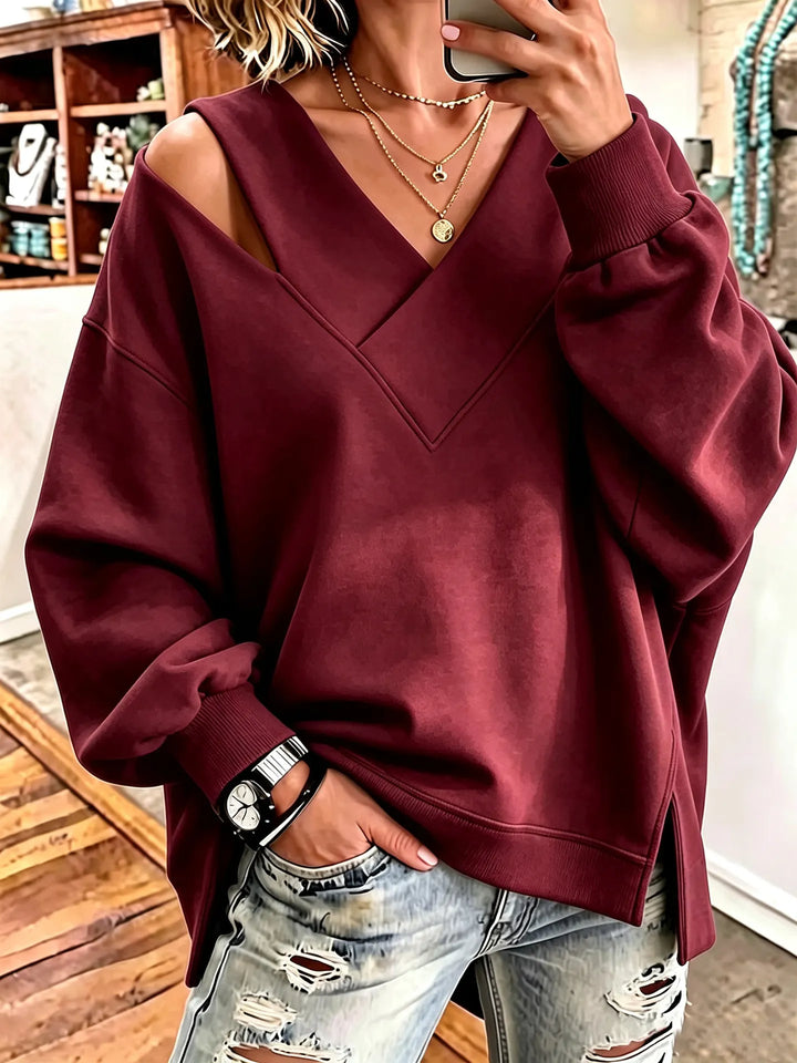 Kirstan – Schickes Oversize Sweatshirt Mit V-Ausschnitt Und Cut-out