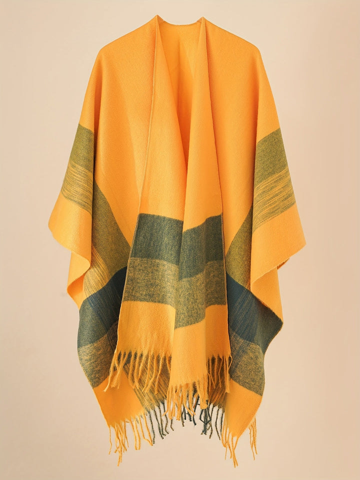 Kyrine - Poncho Schal Mit Fransen Und Geometrischem Muster