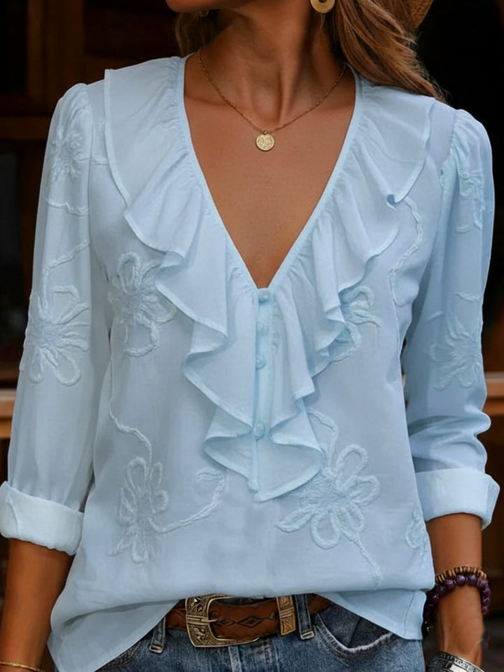Celestine - Vintage Hemd Mit Blumenmuster Und V-Ausschnitt