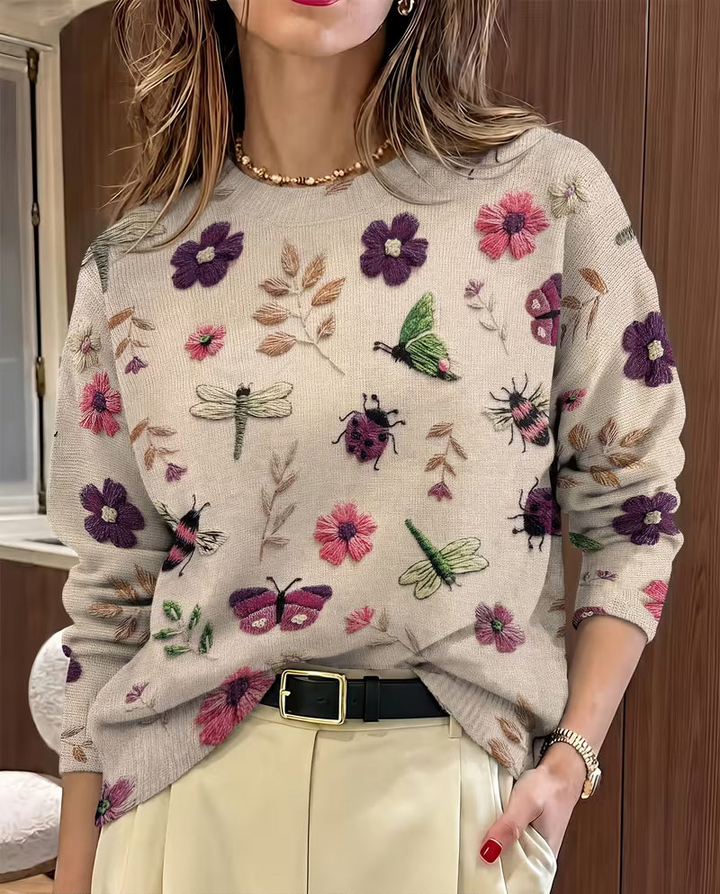 Nigella – Lässiger Pullover Mit Blumen- Und Insektenmuster