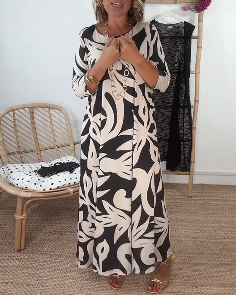 Halina – Kleid mit Rundhalsausschnitt und langen Ärmeln mit Print
