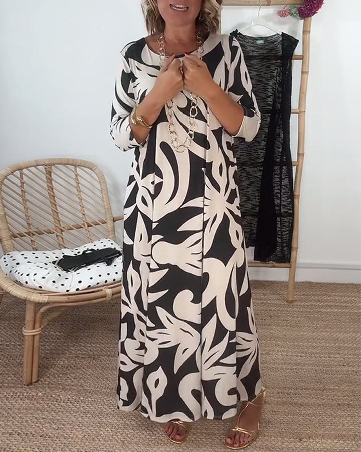 Halina – Kleid mit Rundhalsausschnitt und langen Ärmeln mit Print
