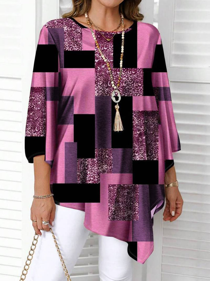 Nurit - Karierte Oversize Bluse Mit Kurzarm Und Drucken