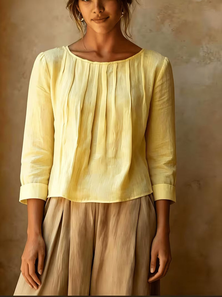 Gelina – Bluse Mit Rundhalsausschnitt Und Falten Vorne