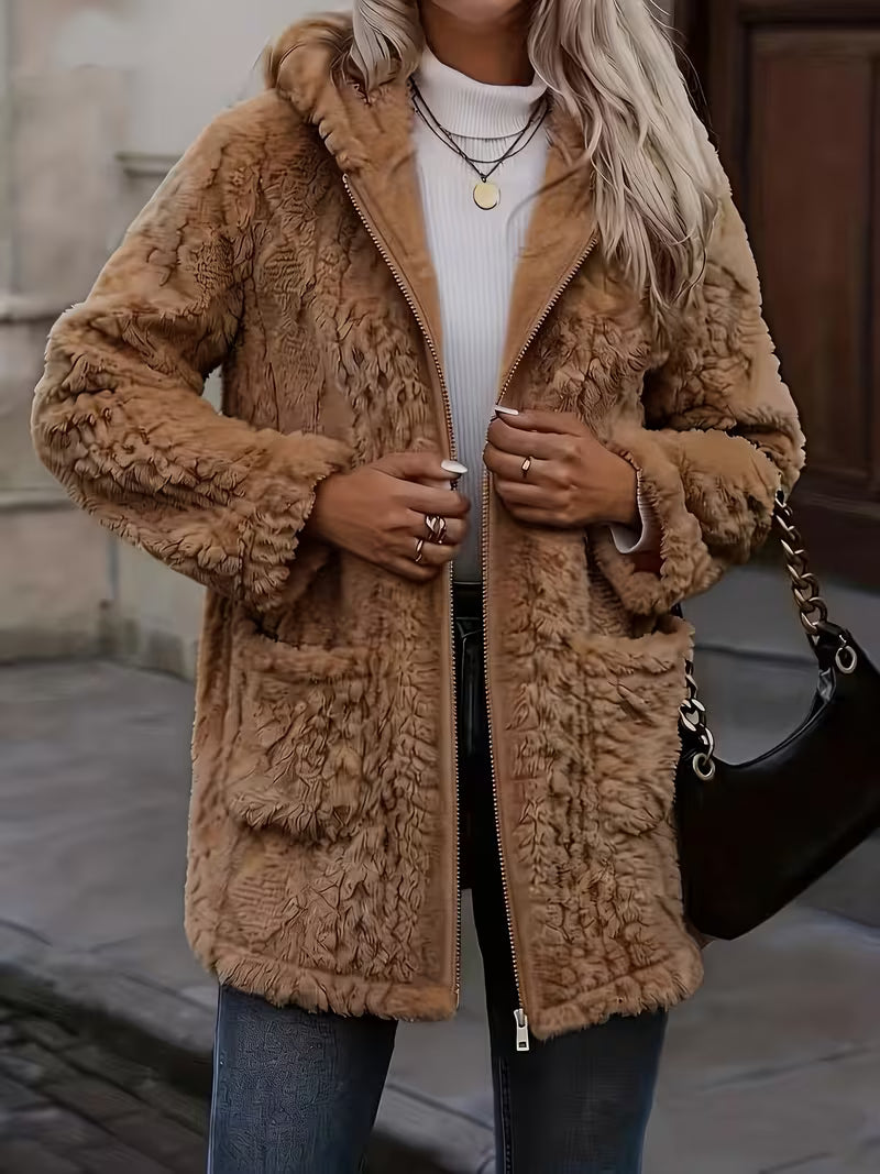 Elima - Doppelseitige Plüsch-Strickjacke MIT Kapuze Und Reißverschluss