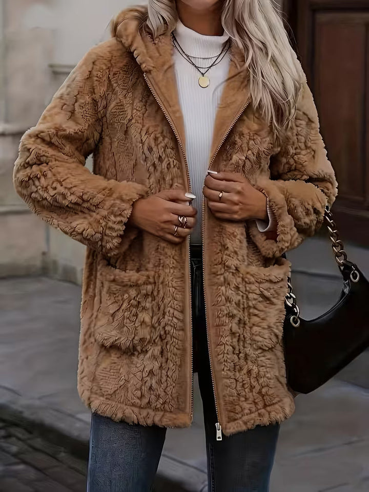 Elima - Doppelseitige Plüsch-Strickjacke MIT Kapuze Und Reißverschluss