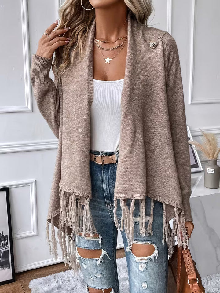 Busra – Strickjacke Mit Drapiertem Ausschnitt Und Fransenbesatz
