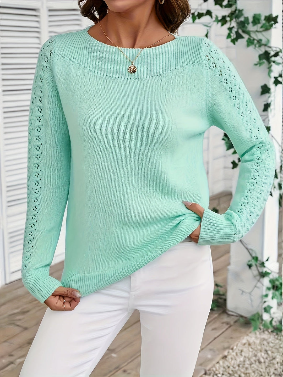 Pauliina - Lässiger Langarm Pullover Mit Lochmuster