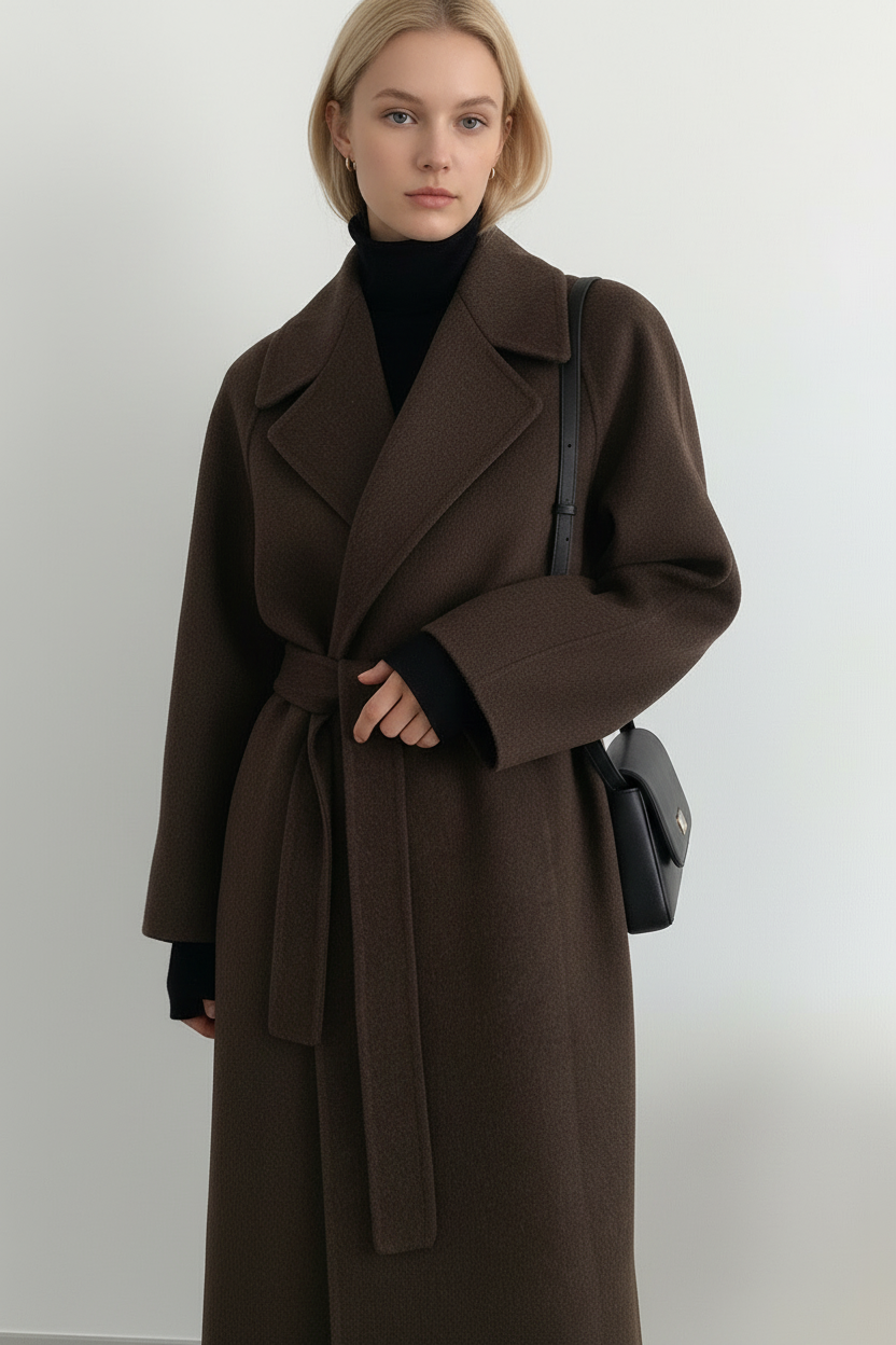 Shulamit - Eleganter Langarm Mantel Mit Gürtel