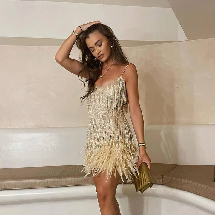 Jemima – Stilvolles Minikleid Mit Federn