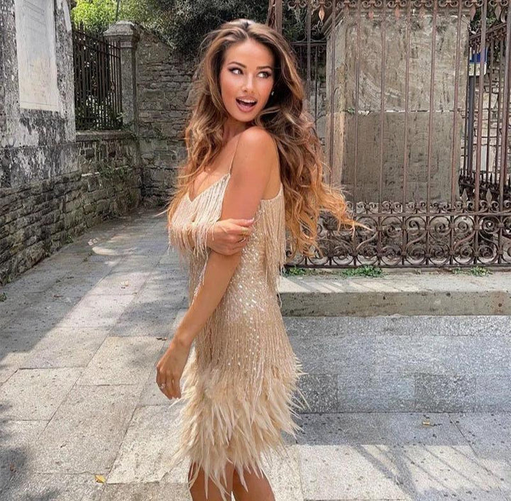 Jemima – Stilvolles Minikleid Mit Federn