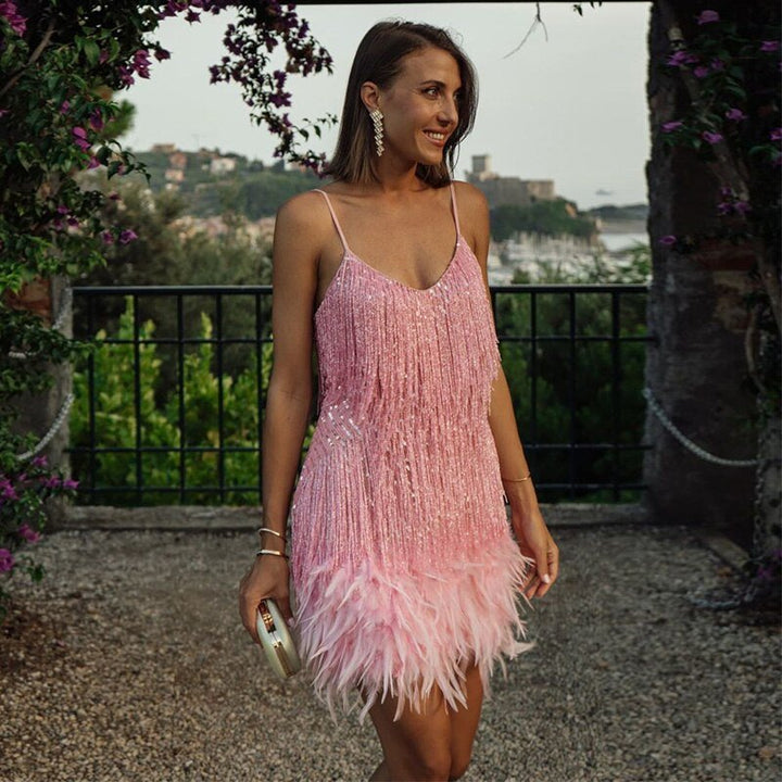Jemima – Stilvolles Minikleid Mit Federn