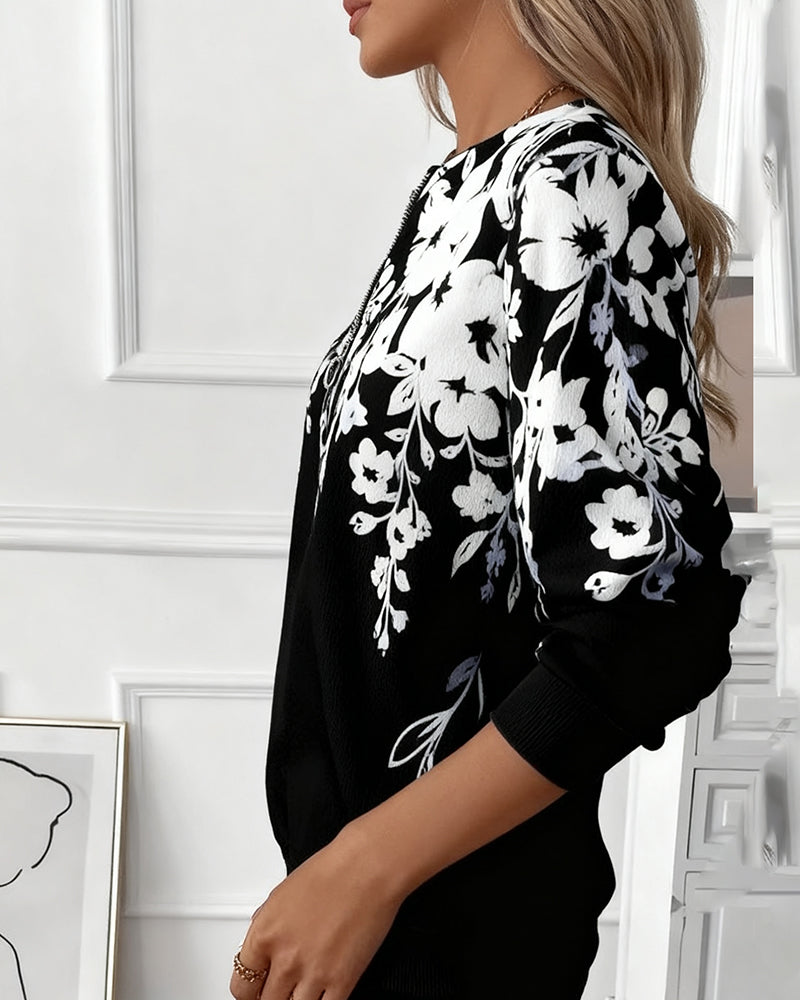 Jessalen – Bedrucktes Sweatshirt mit halbem Reißverschluss und Kragen