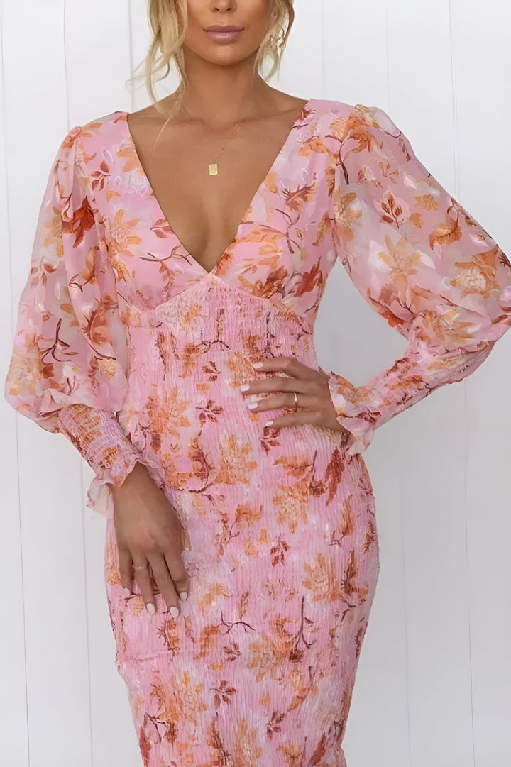 Nayra – Elegantes Kleid Mit V-Ausschnitt Und Blumenmuster