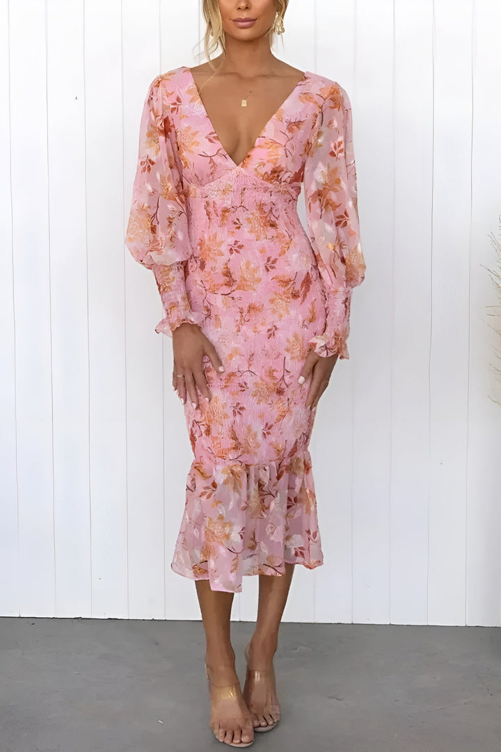 Nayra – Elegantes Kleid Mit V-Ausschnitt Und Blumenmuster