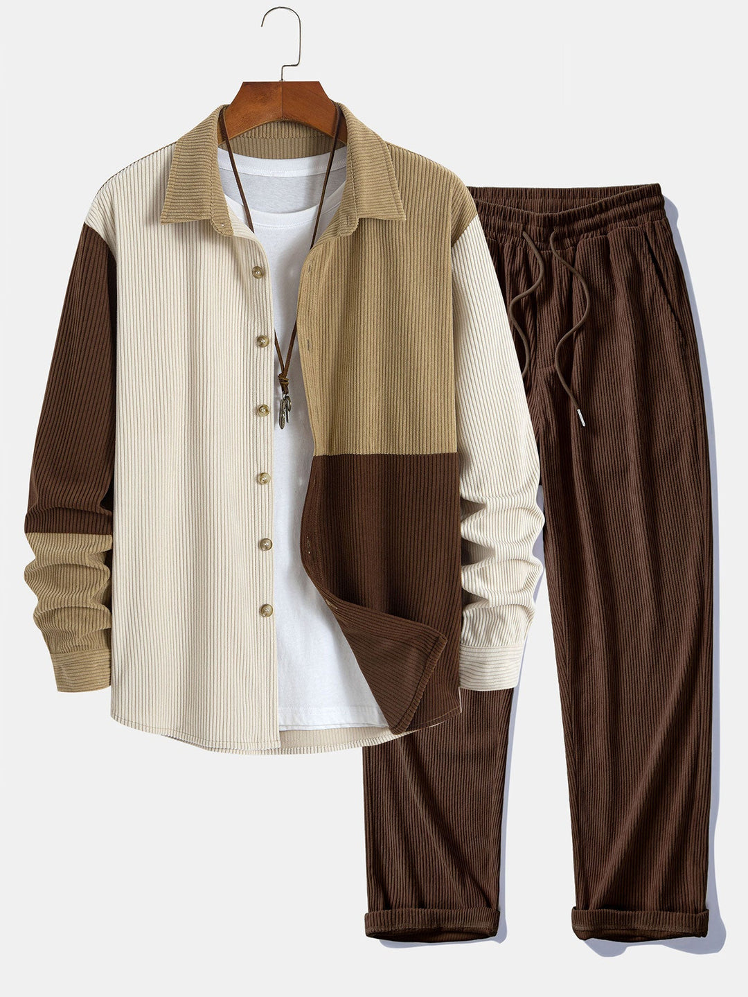 Dermot – Set Aus Cord Patchwork Hemd Mit Kapuze Und Hose