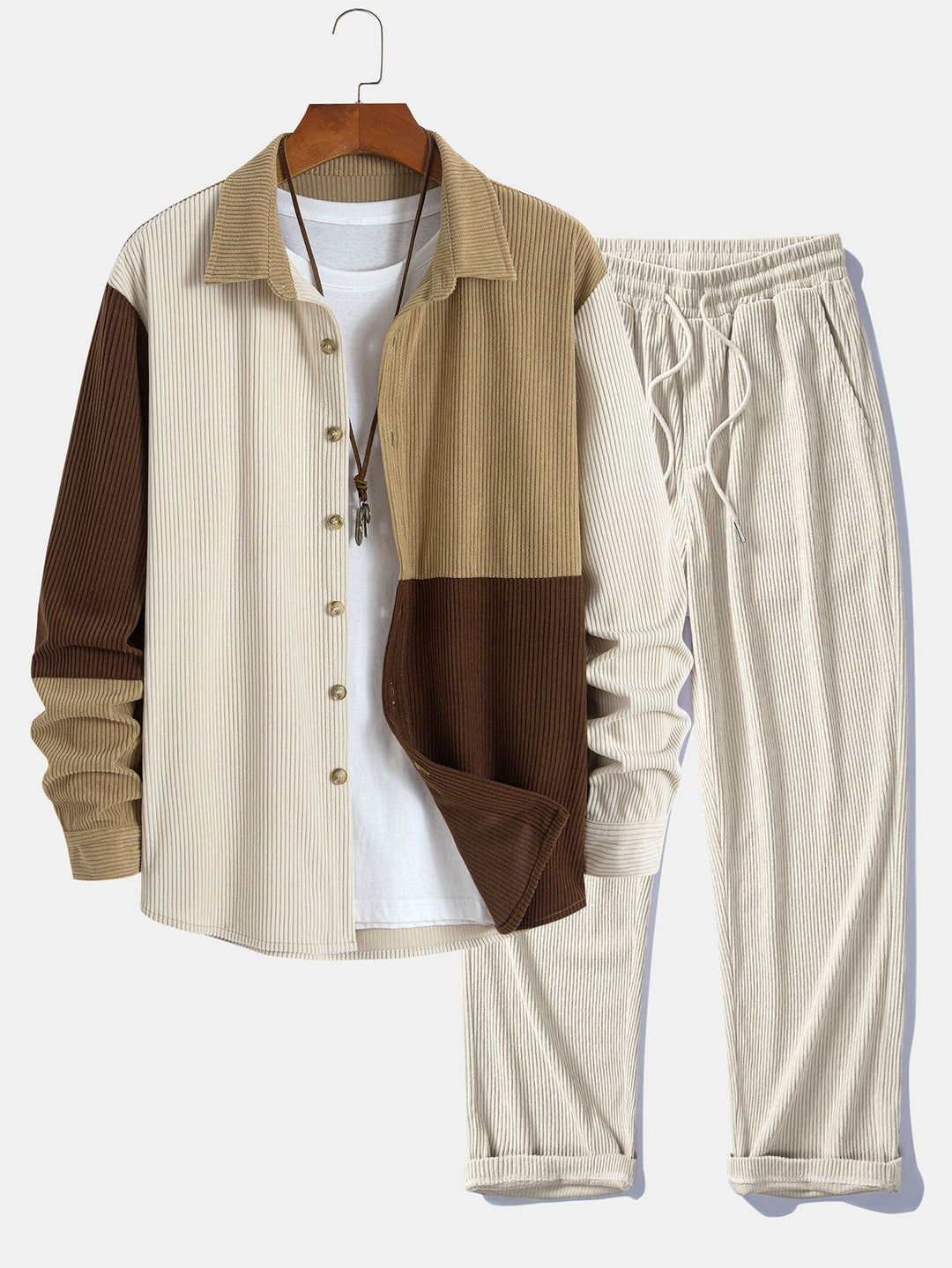 Dermot – Set Aus Cord Patchwork Hemd Mit Kapuze Und Hose