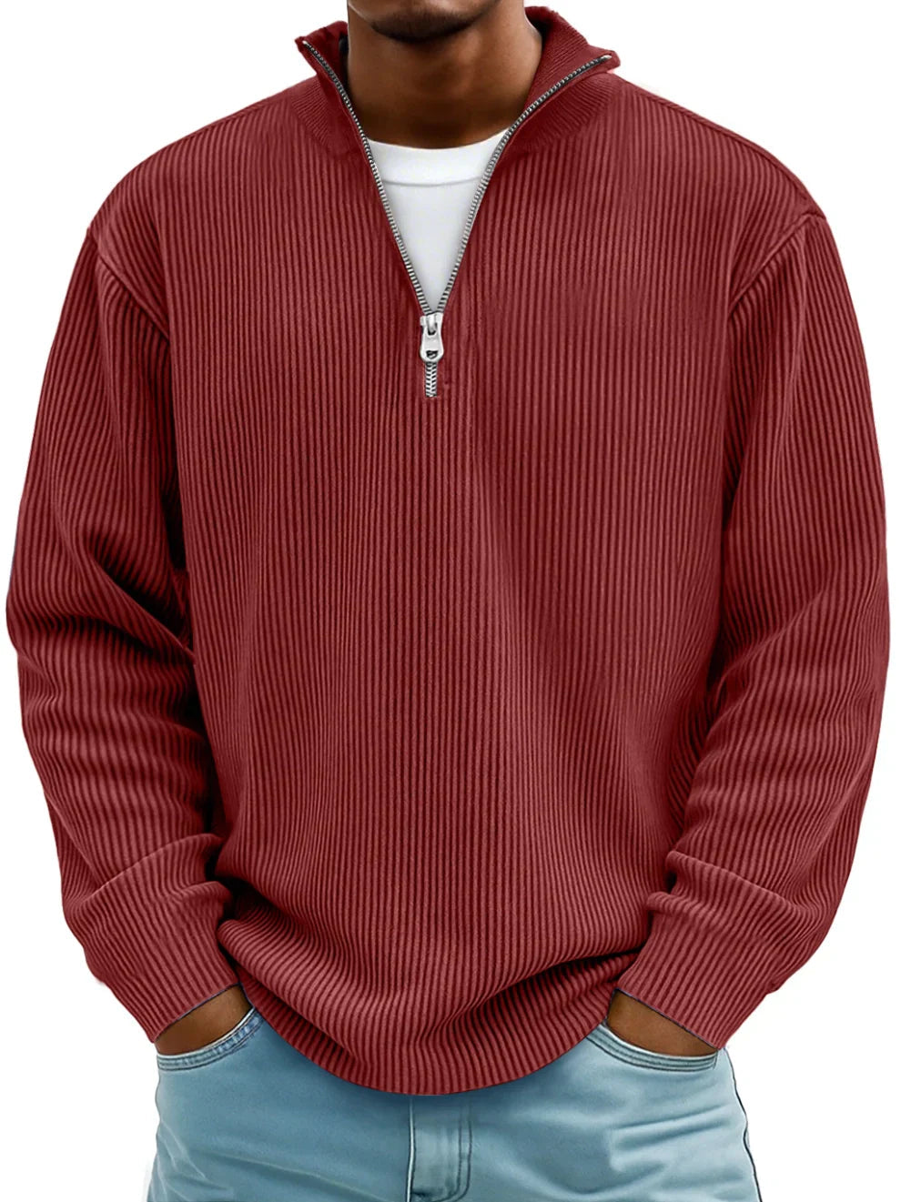 Trestan – Gerippter Pullover mit Langen Ärmeln und Viertelreißverschluss