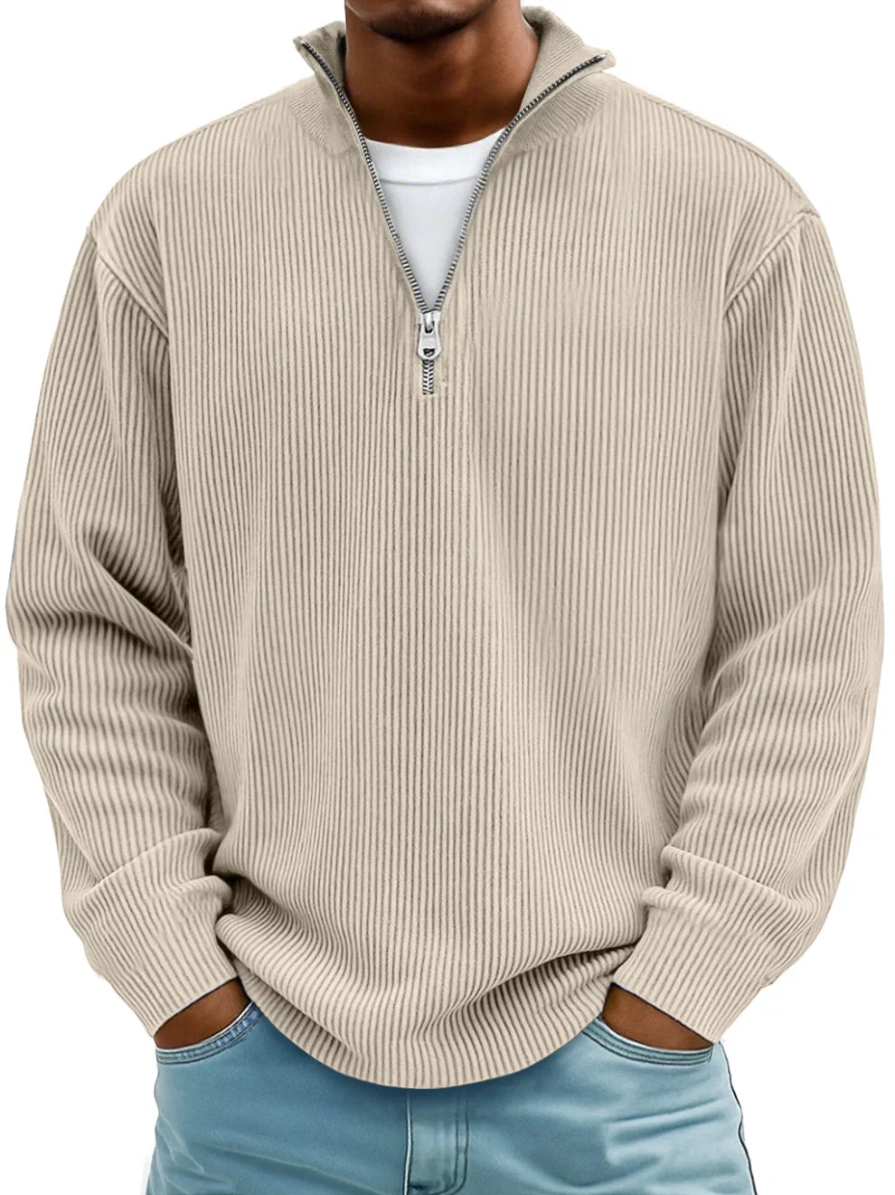 Trestan – Gerippter Pullover mit Langen Ärmeln und Viertelreißverschluss