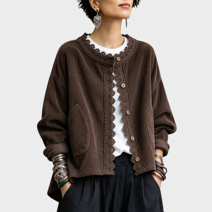 Vanwa - Elegante Langarmjacke Mit Spitzenbesatz