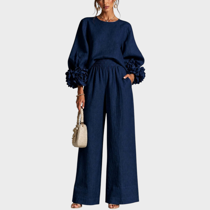 Mersada – Set Aus Langärmeligem Oberteil mit Blumenmuster Und Weit Geschnittener Hose