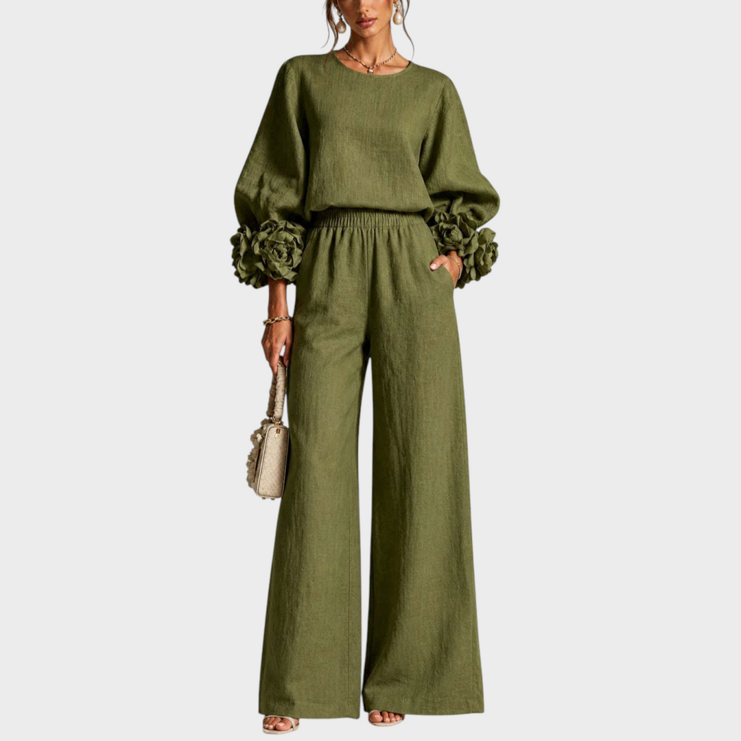 Mersada – Set Aus Langärmeligem Oberteil mit Blumenmuster Und Weit Geschnittener Hose