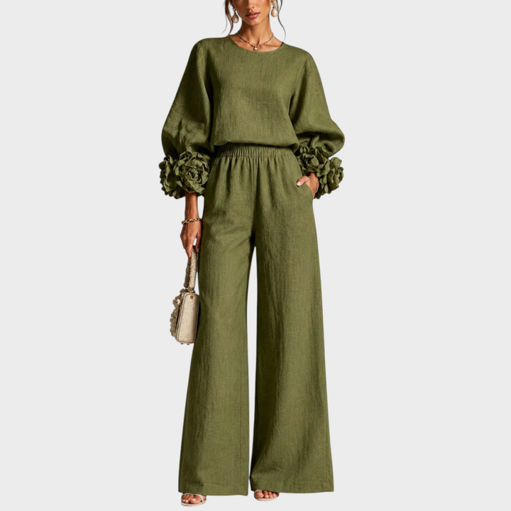 Mersada – Set Aus Langärmeligem Oberteil mit Blumenmuster Und Weit Geschnittener Hose