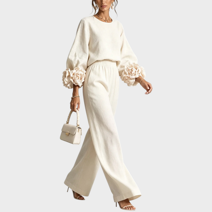 Mersada – Set Aus Langärmeligem Oberteil mit Blumenmuster Und Weit Geschnittener Hose