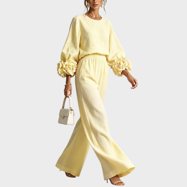 Mersada – Set Aus Langärmeligem Oberteil mit Blumenmuster Und Weit Geschnittener Hose