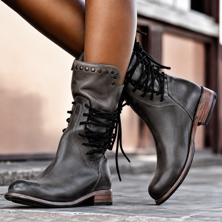 Mannou - Biker Stiefeletten Mit Kreuzschnürung Und Fleece Futter
