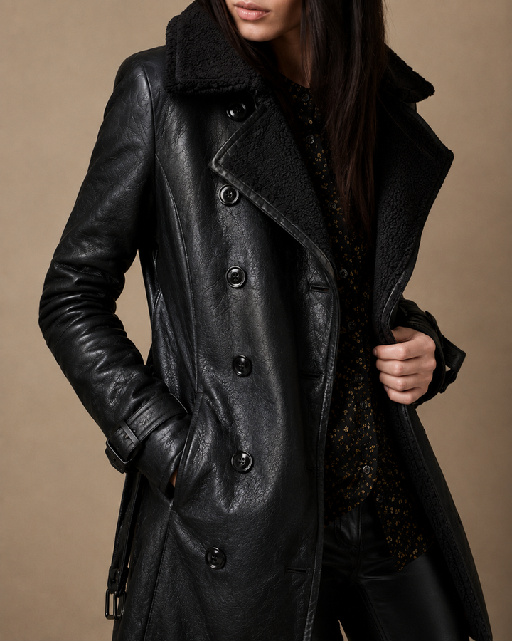 Seneti – Kunstleder Jacke Mit Pelzkragen