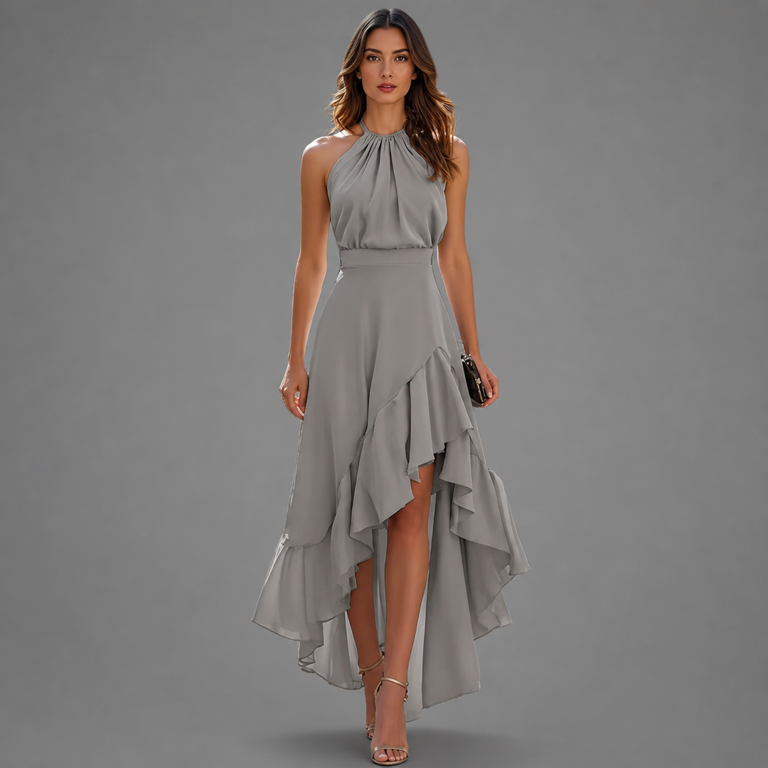 Benetou - Maxikleid Mit Neckholder Und Rüschen Vorne Kurz Hinten Lang