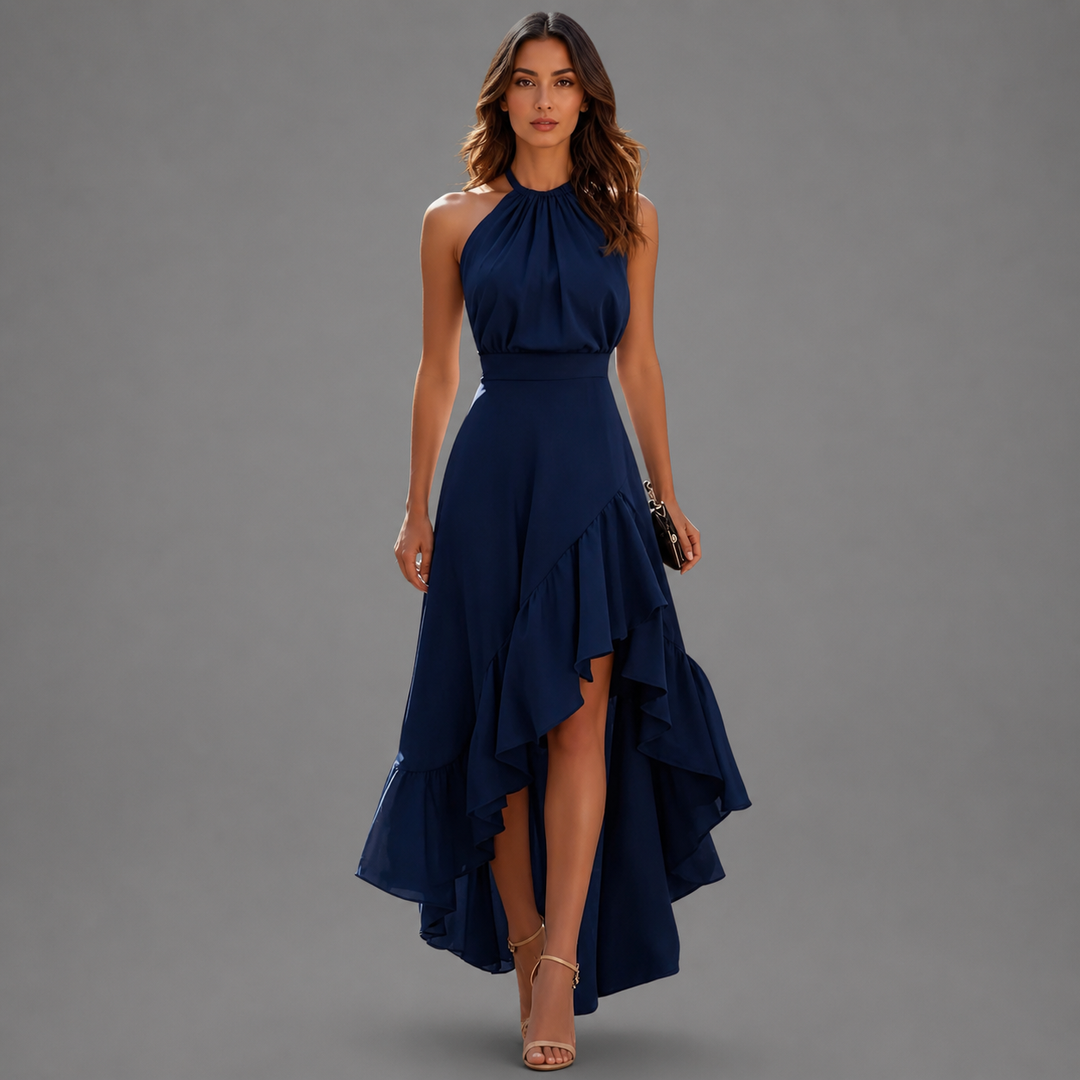Benetou - Maxikleid Mit Neckholder Und Rüschen Vorne Kurz Hinten Lang