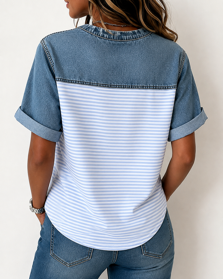 Tessie – Jeansbluse Mit Gestreiften Einsätzen