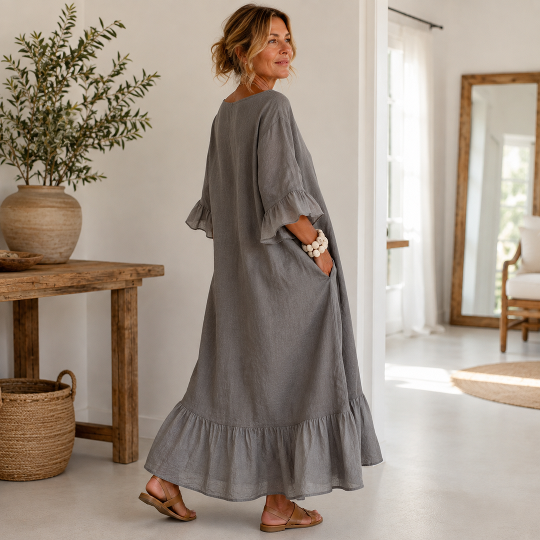 Hannele - Lässiges Rüschen Kleid Mit Tasche