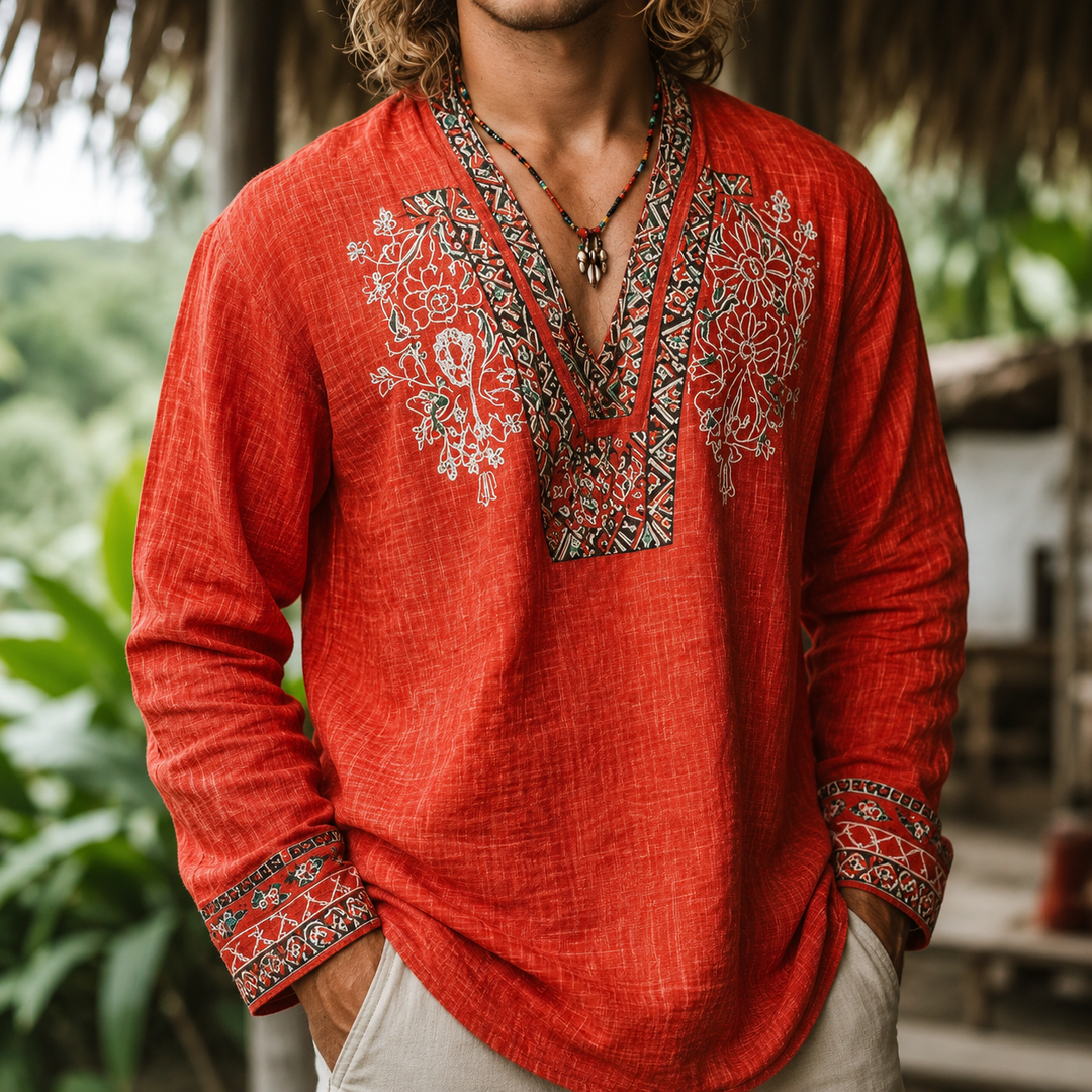 Tayson – Sommer Hemd Im Bohemian-Stil Mit Stickerei