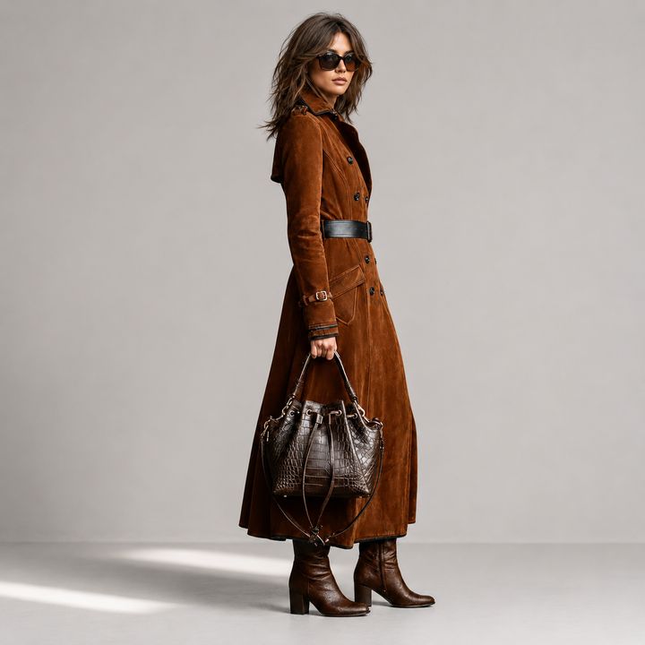 Derya - Langer Trenchcoat Aus Wildleder
