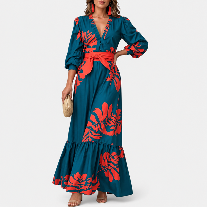 Hacire – Maxikleid mit tropischem Blumenmuster