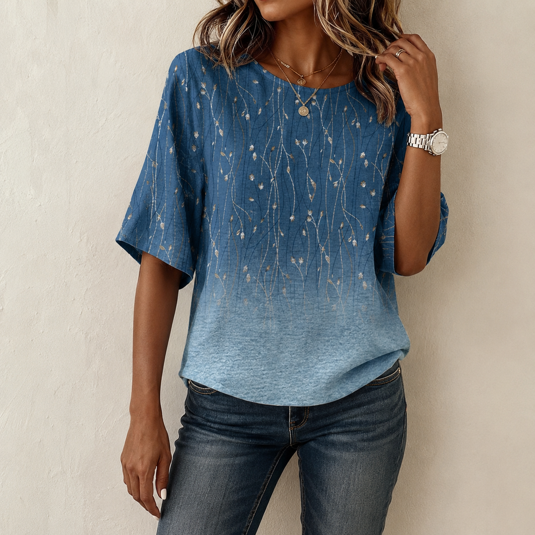 Eelene – Vintage-Bluse mit Blattmuster