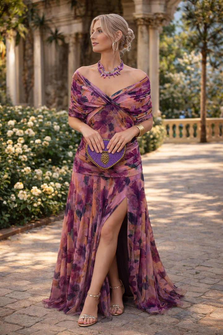 Nadeesha - Langes Blumen Kleid Mit V-Ausschnitt