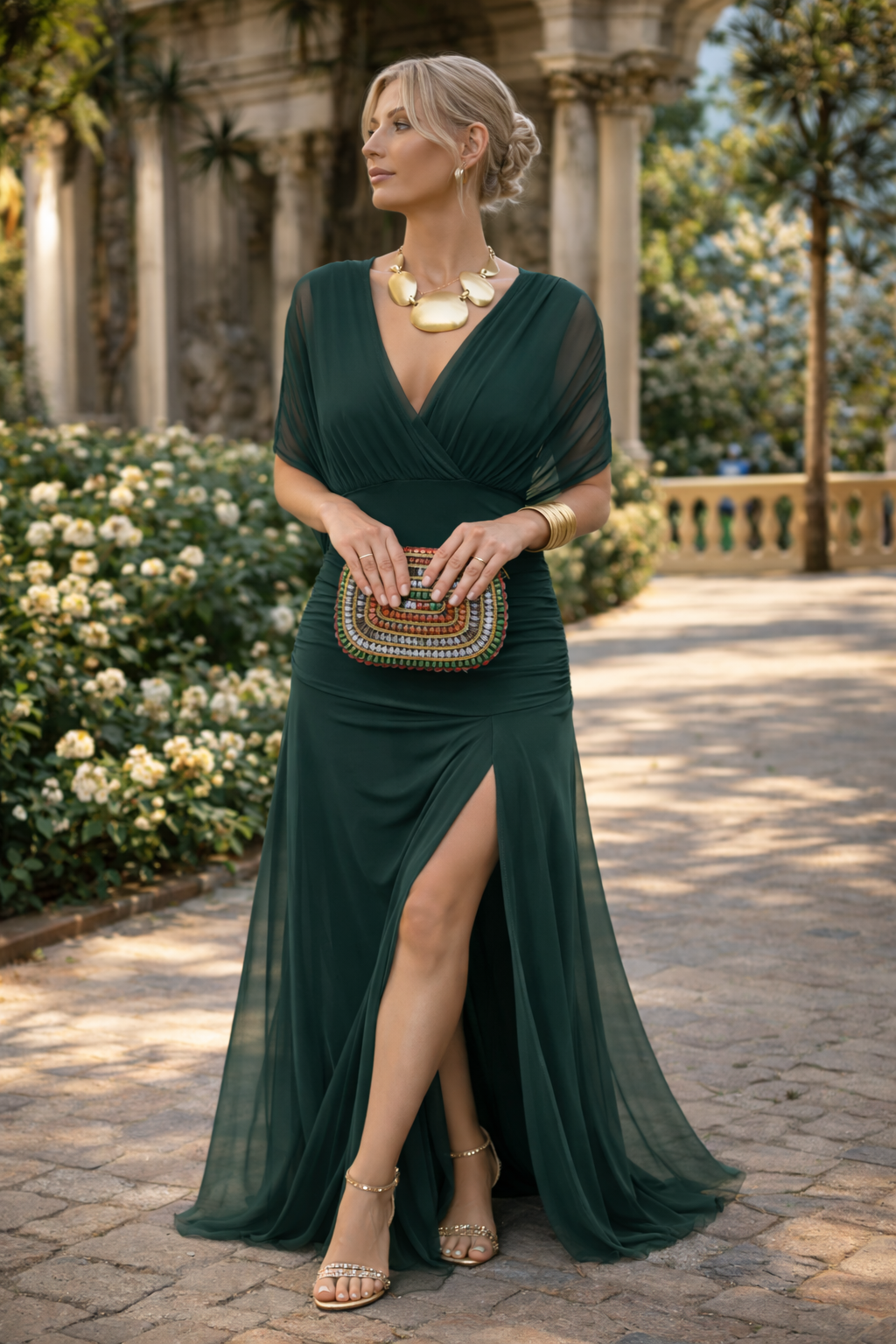 Nadeesha - Langes Blumen Kleid Mit V-Ausschnitt