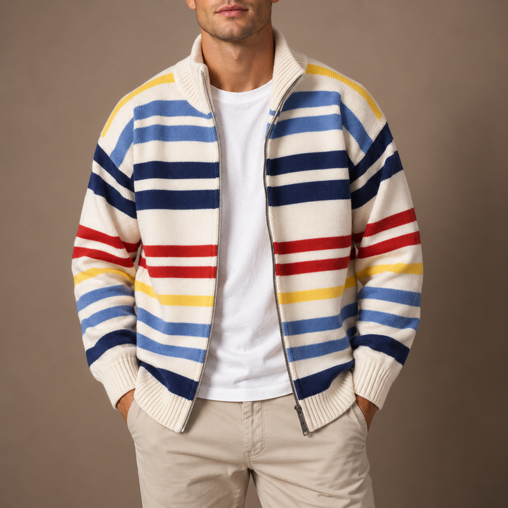Wirasak – Strickjacke mit Bunten Streifen Und Reißverschluss