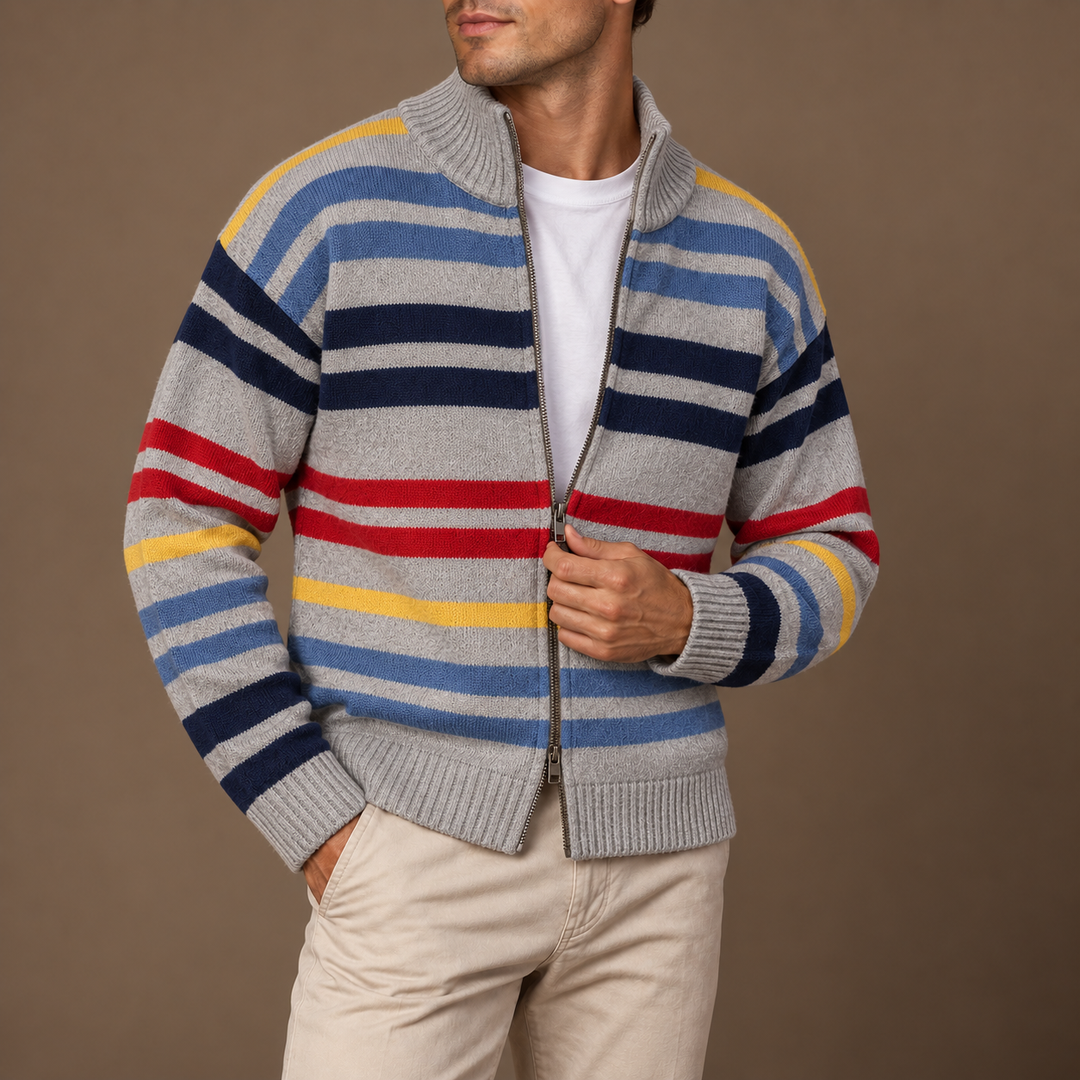 Wirasak – Strickjacke mit Bunten Streifen Und Reißverschluss