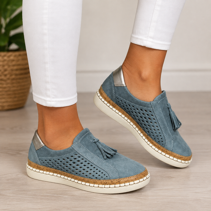 Sheyzina – Perforierte Slip On Loafer mit Quaste Und Plateau Sohle