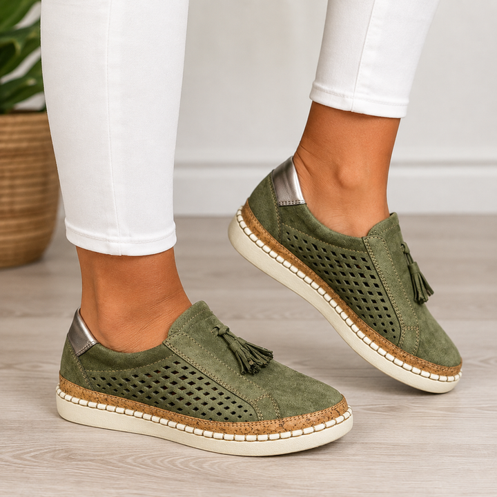 Sheyzina – Perforierte Slip On Loafer mit Quaste Und Plateau Sohle