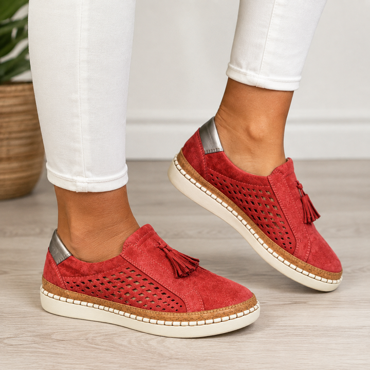 Sheyzina – Perforierte Slip On Loafer mit Quaste Und Plateau Sohle