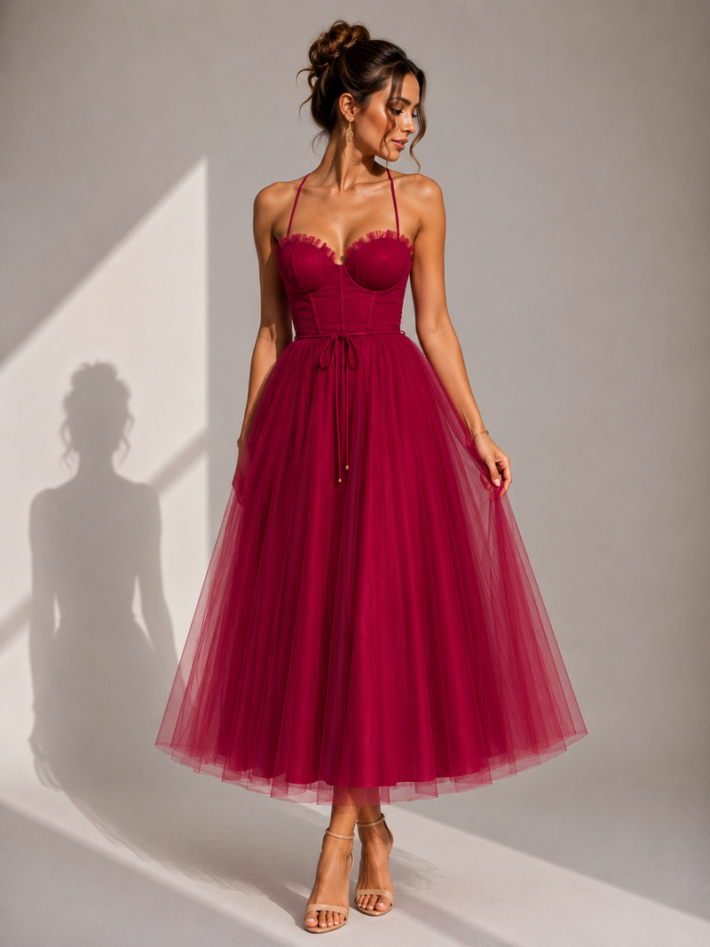Chiyoko - Elegant Midi Dress With Open Back