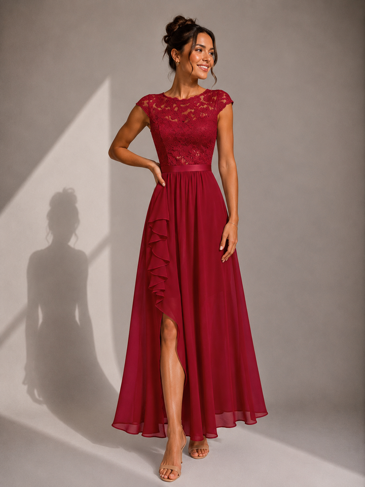 Yoanna - Stilvolles Maxi Kleid Mit Schnürung Und Rüschen