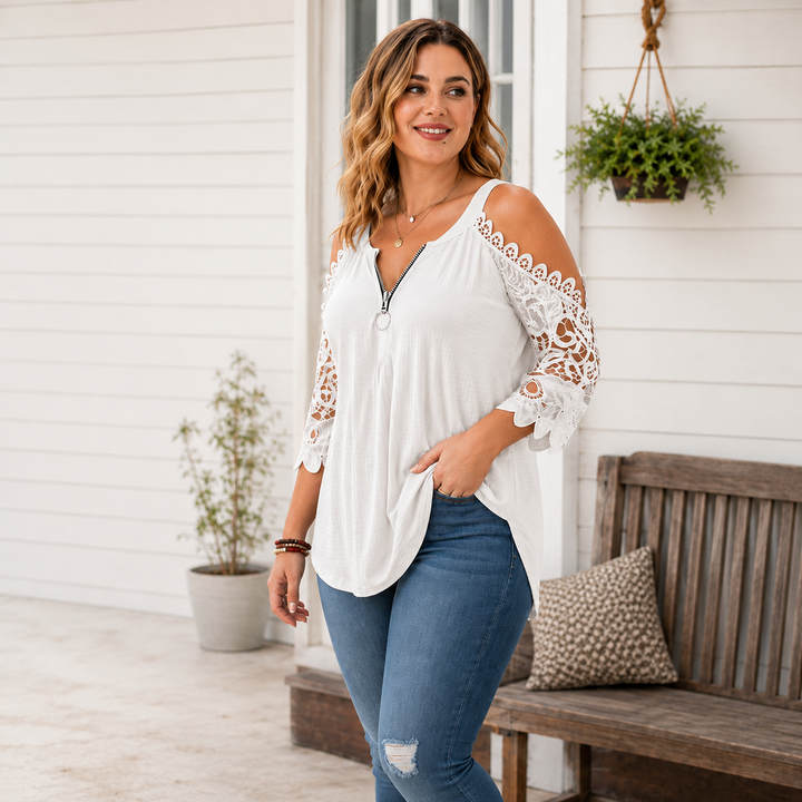 Palchuk - Elegante Spitzenbluse Mit Freien Schultern